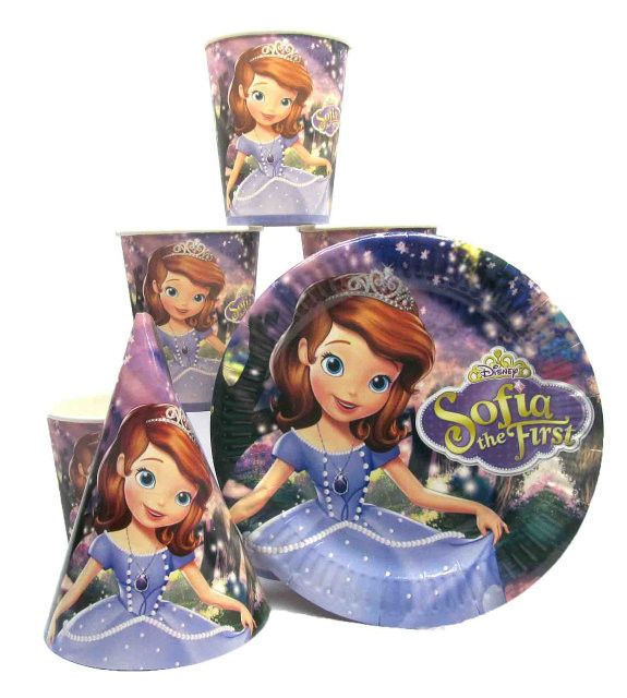 Набір "Принцесса София". Тарілки (18см) -10шт. Скляночки (250 мл)- 10 шт. Ковпачки (16см) -10 шт, фото 1