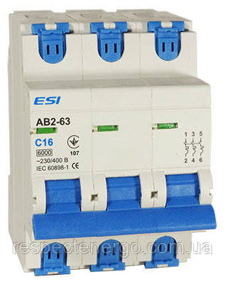 Модульний автоматичний вимикач 6 кА, 3 п, 32 А, х-ка С, фото 1