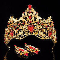 Корона высокая МАДОННА красная и серьги набор комплект в стиле Dolce&Gabbana Тиара Виктория для волос