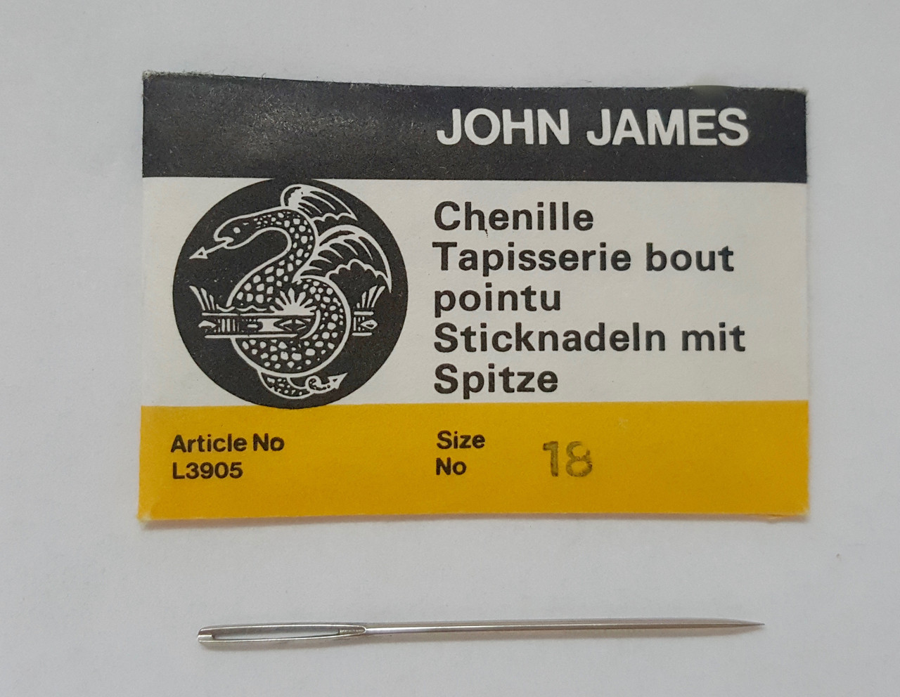 Швейні голки No18 John James Needles, Англія довжина 49 мм із великим вушком Ціна за 1 шт.