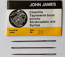Швейні голки No20 John James Needles, Англія довжина 44 мм, діаметр 1 мм із довгим вушком ціна за 1 шт.