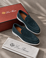 Лоферы Loro Piana натуральная замша ментоловые стильные удобные мужские туфли на каждый день Lof006