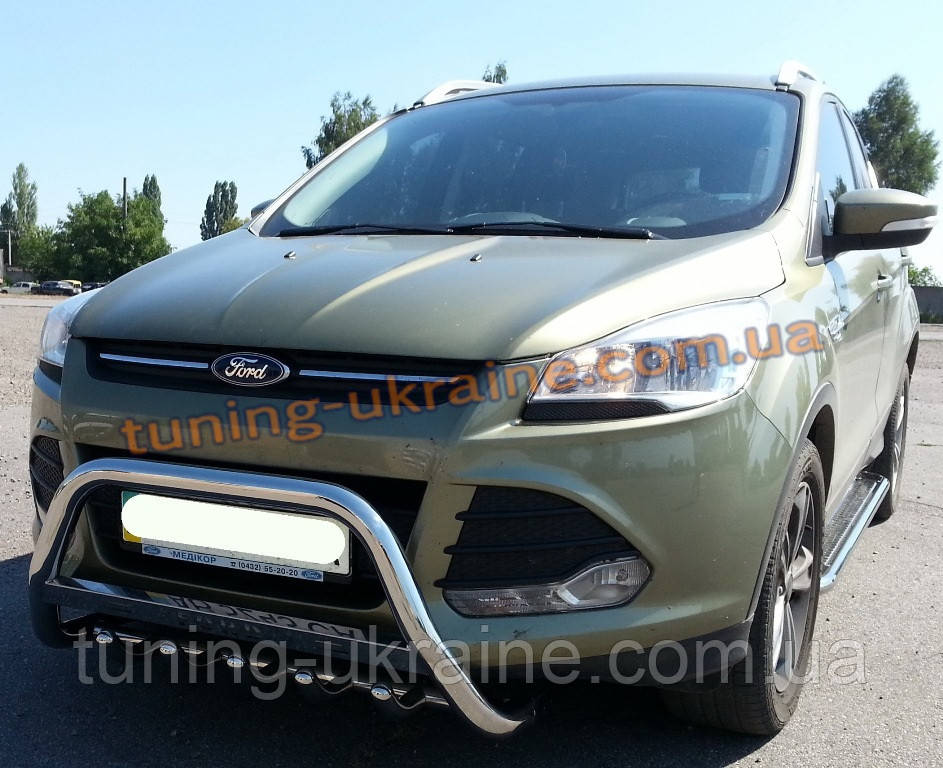 Защита переднего бампера кенгурятник с надписью из нержавейки на Ford Kuga 2012 - фото 2 - id-p513824526