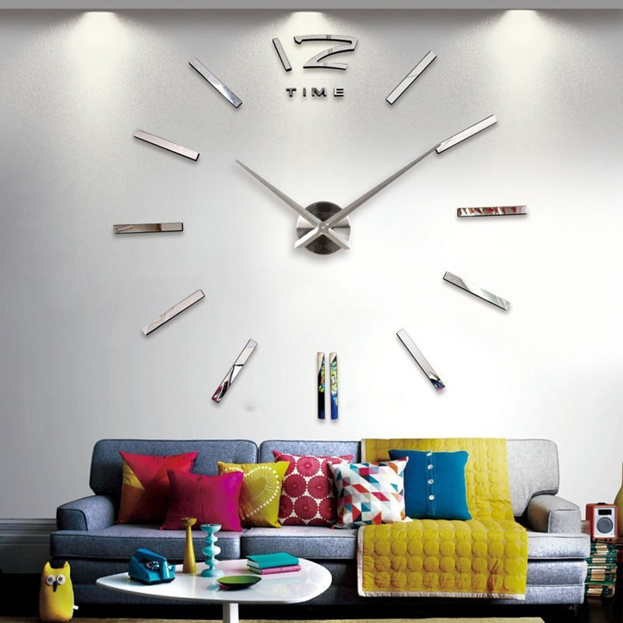 3Д годинник на стіну великий 3D DIY Clock від 70 до 150см 004S Палички Срібло