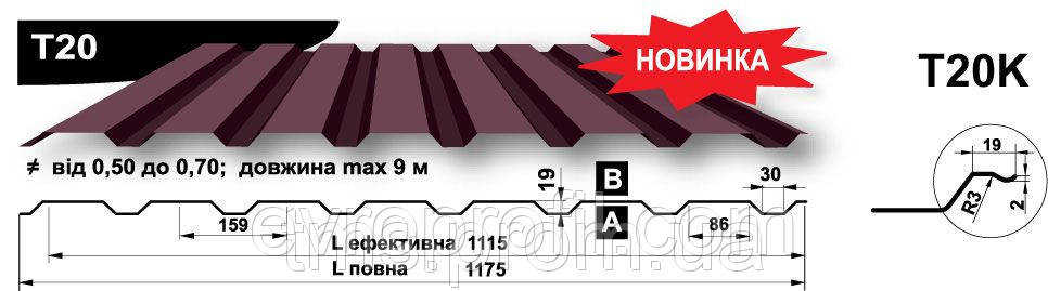 Профнастил для даху Т-20 оцинкований