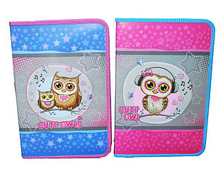 Папка для праці (на змійці) А4 картон №7373 "Совушки" (троянд, гол) 12уп
