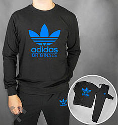 Спортивний костюм Adidas чорний з синім написом (люкс) XS