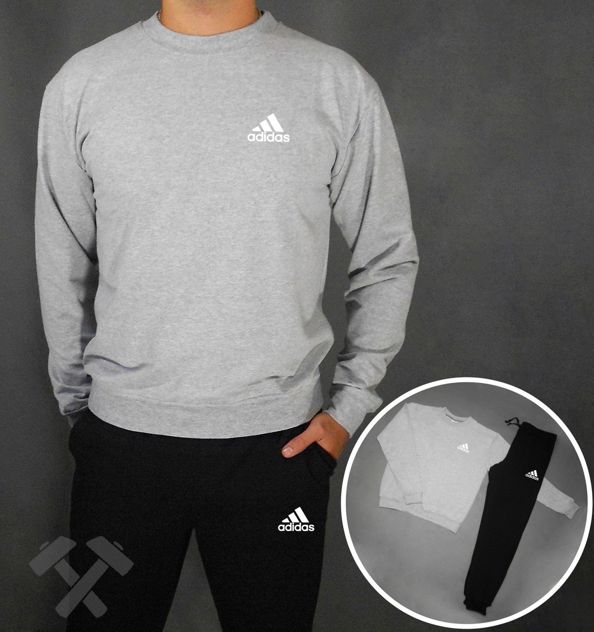 Спортивний костюм Adidas чорні з сірою толстовкою (люкс) XS - фото 1 - id-p514050072