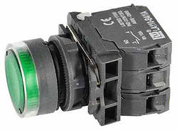 Кнопка з індикацією, зелена, 1 н.о. + 1 н.з.