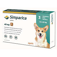 Симпарика (Simparica) от блох и клещей для собак, 3 таб. Собаки, От 2-х месяцев, 10-20 кг