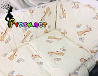 Постільний набір в дитячу ліжечко (8 предметів) Premium "Жирафи" бежевий, фото 1