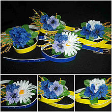 Ошатний поясок декорований квітами "Волошка-ромашка", різні кольори ремінців, 65/60 (ціна за 1 шт. + 5 гр.)