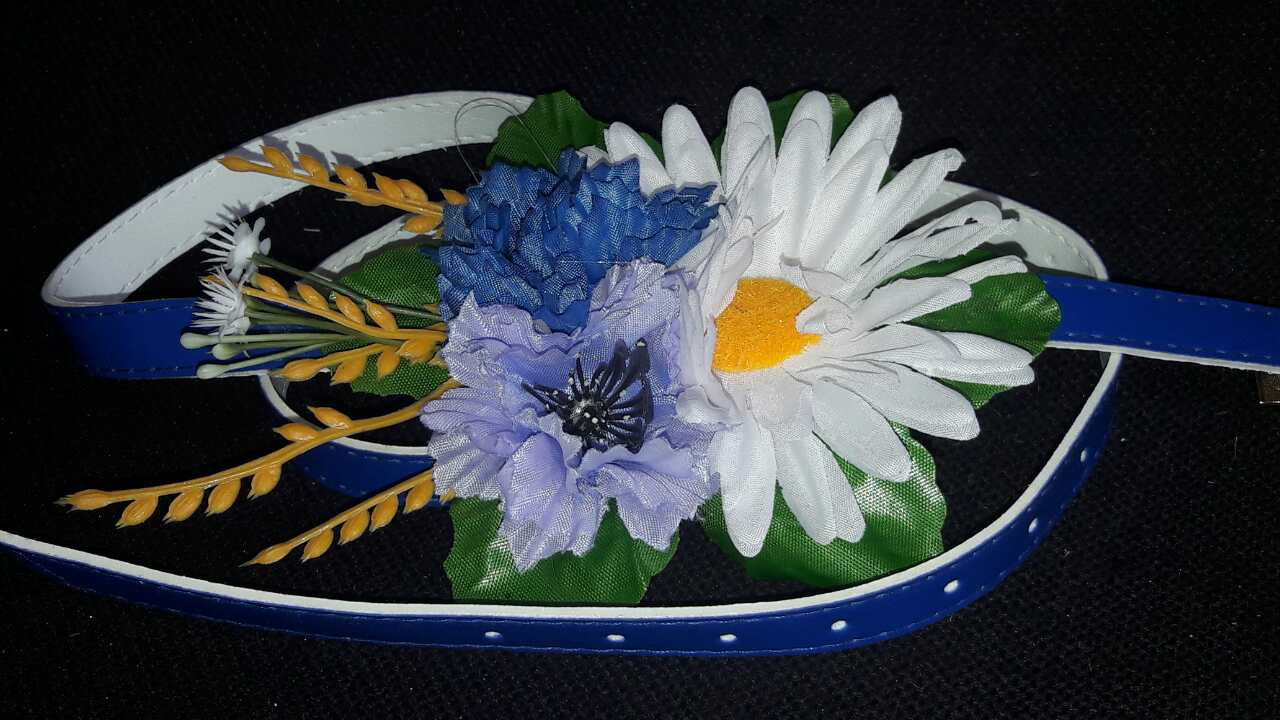 Ошатний поясок декорований квітами "Василек-ромашка", різні кольори ремінців, 65/60 (ціна за 1 шт. + 5 гр.) - фото 2 - id-p514359636