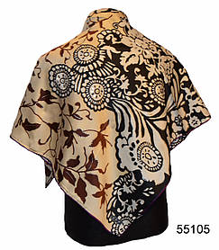 Хустка жіночий атласний шовковий з принтом і візерунком колір чорно-коричневий 90*90