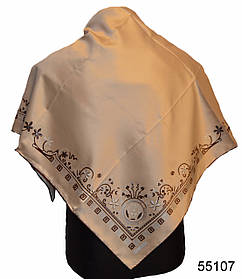 Хустка жіночий атласний шовковий елегантний з принтом і візерунком римський колір бежевий 90*90