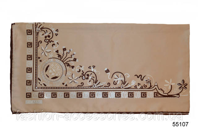 Красивий жіночий бежевий римський шовковий атласний хустку на шию Шовковий бежевий римський атласний хустку 2