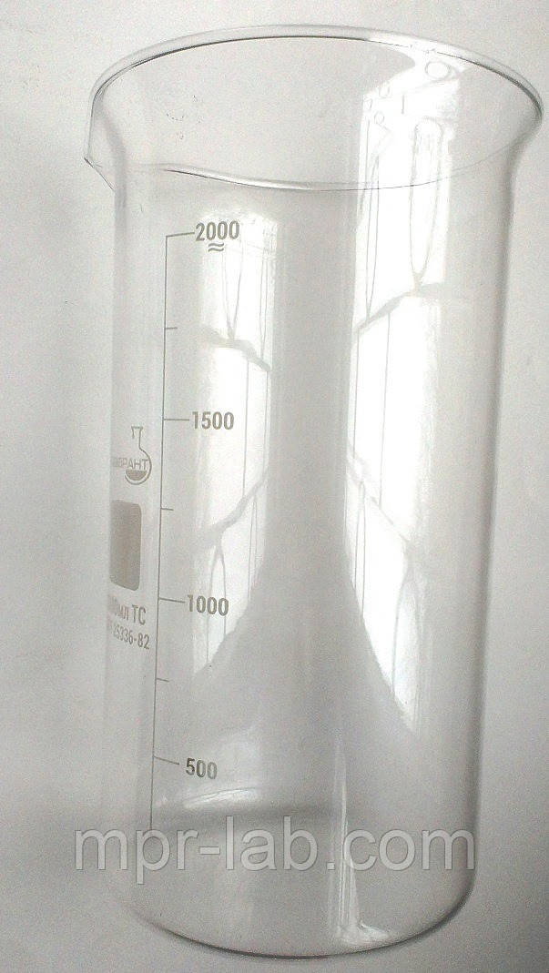 Склянка висока скляна, В-1-2000 ТС, 2000 мл із носиком та друкованою шкалою. Україна