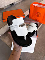 Женские сандалии Empire Sandal Hermès Blanc White (белые) кожаные летние сандалии с ремешками Код товара: H30 cross