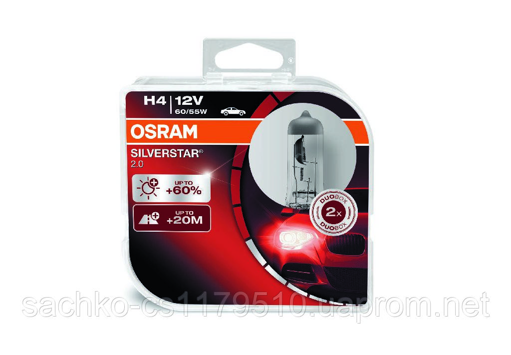 Комплект галогенных ламп Osram Silverstar 2.0 OS 64193 SV2 DUOBOX (H4) +60% - фото 1 - id-p514572576