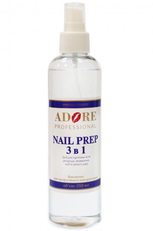 ADORE NAIL PREP 3 В 1 ДЛЯ ЗНЕЖИРЕННЯ, ДЕГІДРАТАЦІЇ І ЗНЯТТЯ ЛИПКОГО ШАРУ, 250 МЛ