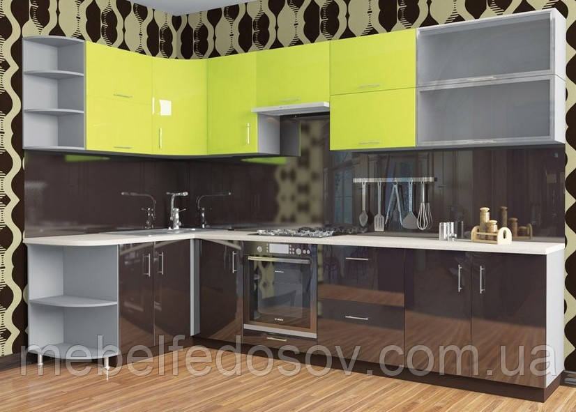 Кухня Hihg Glos / Хьюго Глосс (Мебель старий) лайм+палисандр М/П