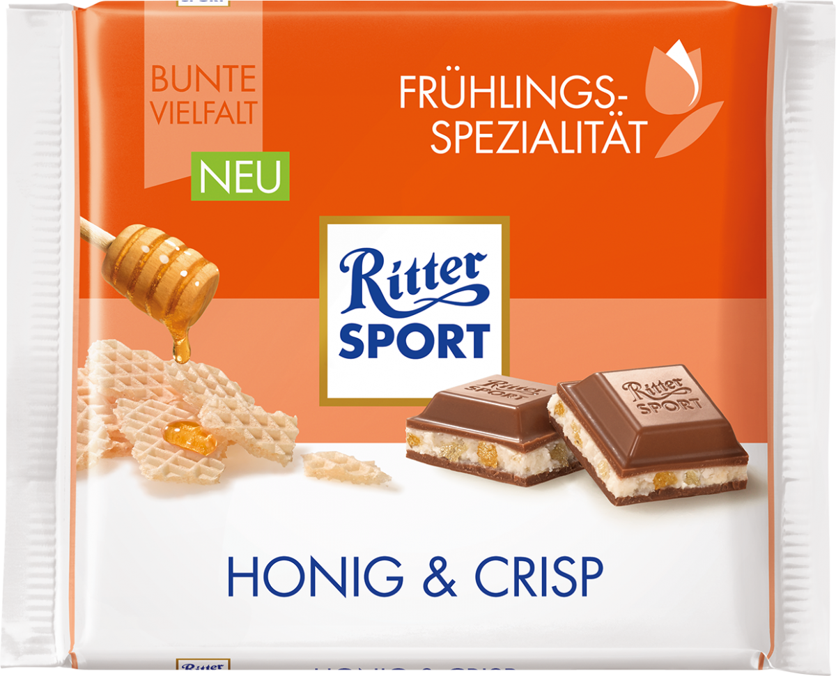 Шоколад Ritter Sport Honig&Crisp (Риттер Спорт з медом і кукурудзяними пластівцями), 100 г
