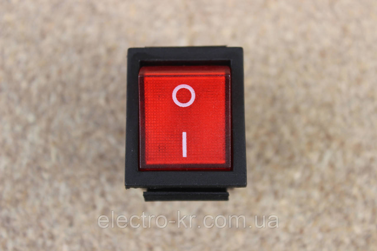 Кнопка перемикач вузький з подсветветкой ON-OFF, 3pin 16A 220V червоний [4 клеми]