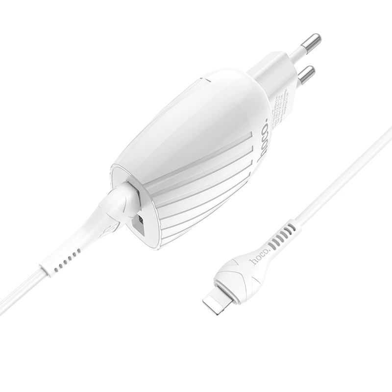Адаптер сетевой Hoco Lightning Cable Max energy C78A |2USB, 2.4A| белый, фото 1