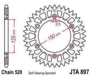 JTA897.38 Мотозвезда JT задня під ланцюг 520 на 38 зубів алюмінієва KTM Duke 620/640,KTM Supermoto 660,HUSABE, фото 3