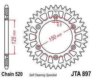 JTA897.52 Мотозвезда JT задня під ланцюг 520 на 52 зубів алюмінієва KTM SX / SX-F,KTM EXC 125-530,HUSQVARNA, фото 3