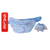 Стильная поясная сумка бананка Cinnamoroll Sanrio аниме голубая с мягкой игрушкой пином для девочек