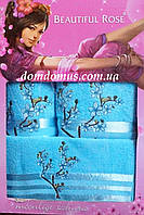 Подарочный набор махровых полотенец 3 шт, Beautiful Rose, бирюзовый