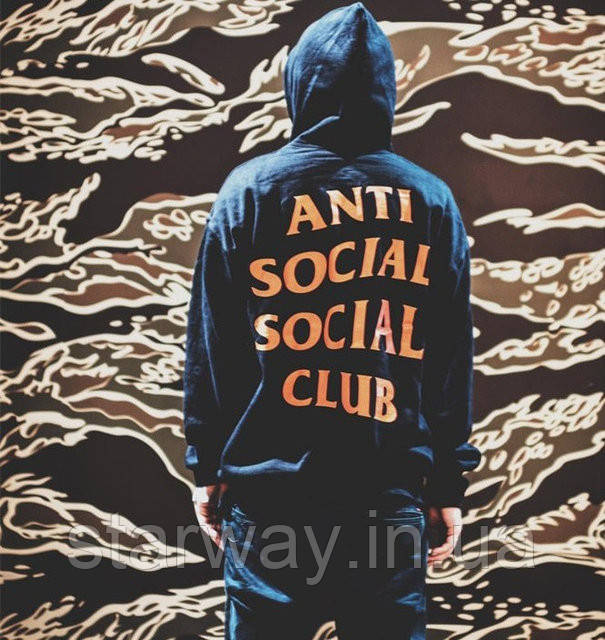 Худі  з помаранчевим принтом anti social social club paranoid undefeated | стильна толстовка