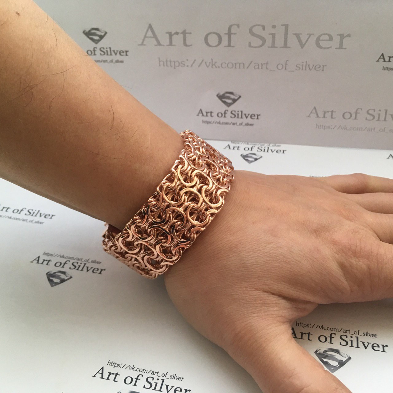 Масивний Срібний позолочений браслет Подвійний Кардинал., фото 1