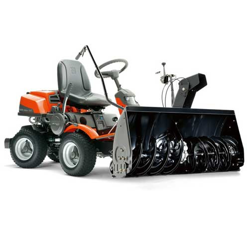 Роторний снігоприбирач встановлений на райдер Хускварна