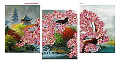 Триптих "Весеннее чудо Японии" схемы для вышивки бисером на атласе состоящие из трёх частей