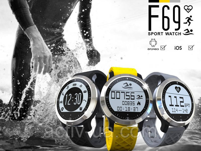 Спортивні розумні годинник Makibes F69 для басейна з пульсометром, крокоміром, трекер сну. Захист IP68, фото 1