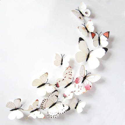 Об'ємні 3D метелики на стіну (шпалери) для декору (білі, кольорові), фото 2