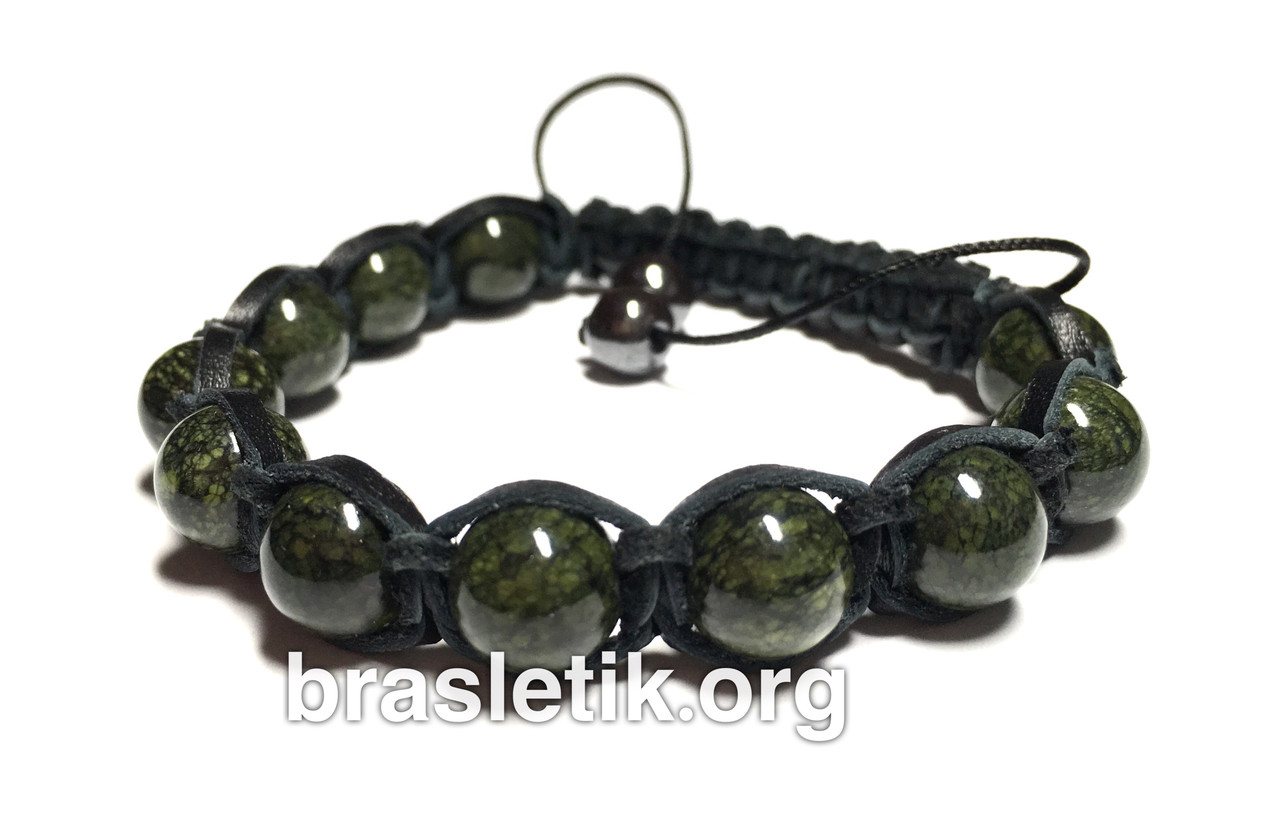 Кожаный браслет с натуральным камнем Змеевик shamballa - фото 2 - id-p71919450