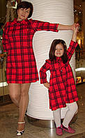 Комплект платтів для мами та доньки, червона карта