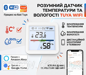 Умный Wi-Fi Zigbee датчик температуры и влажности Tuya с экраном и подсветкой для умного дома