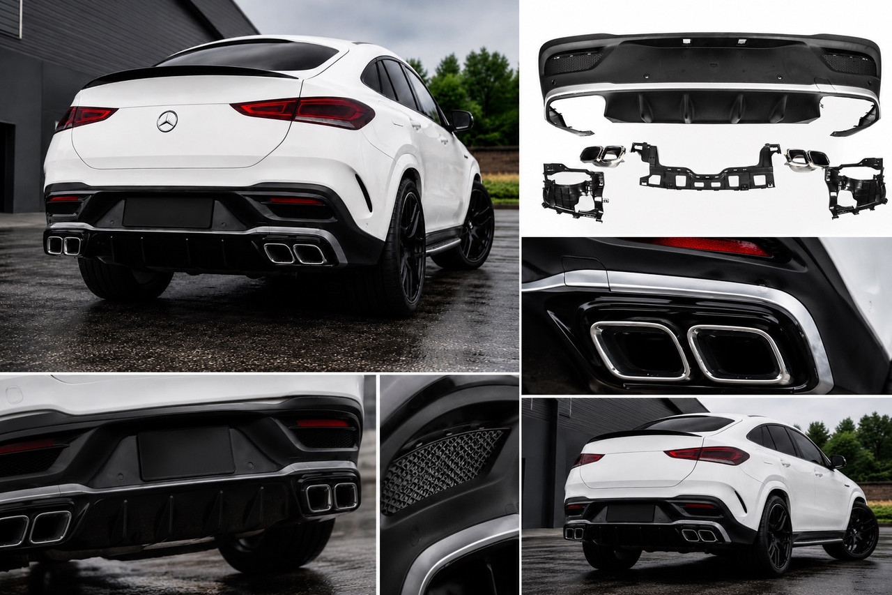 Задний диффузор с насадками на выхлоп (дизайн GLE63) для Mercedes GLE coupe C167 2019- гг