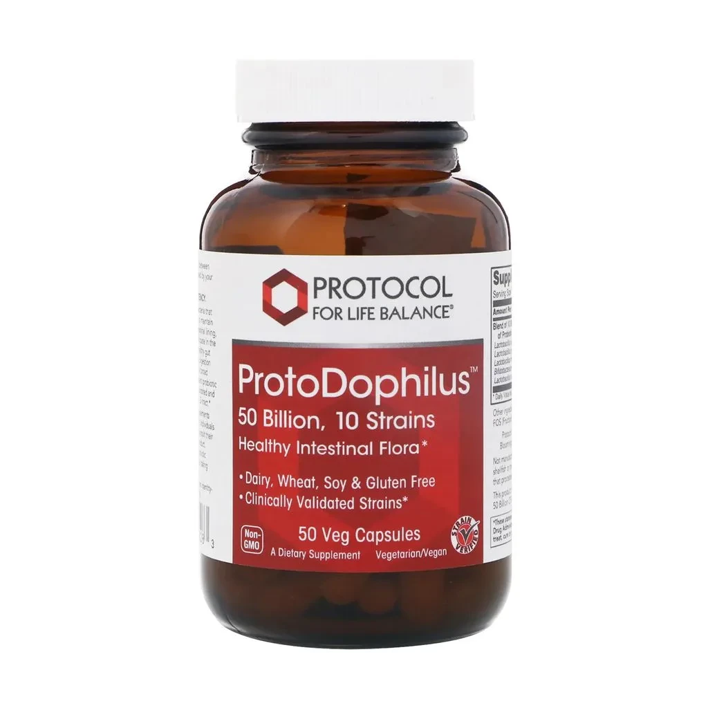 Пробиотик дофилус Protocol For Life Balance ProtoDophilus, 50 млрд, 10 штаммов, 50 вегетарианских капсул, фото 1