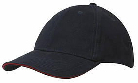 Кепка-сендвіч шестипанельная Brushed Cotton Cap, темно-синя з червоною вставкою, від 10 шт