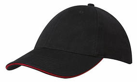 Кепка-сендвіч шестипанельная Brushed Cotton Cap, чорна з червоною вставкою, від 10 шт