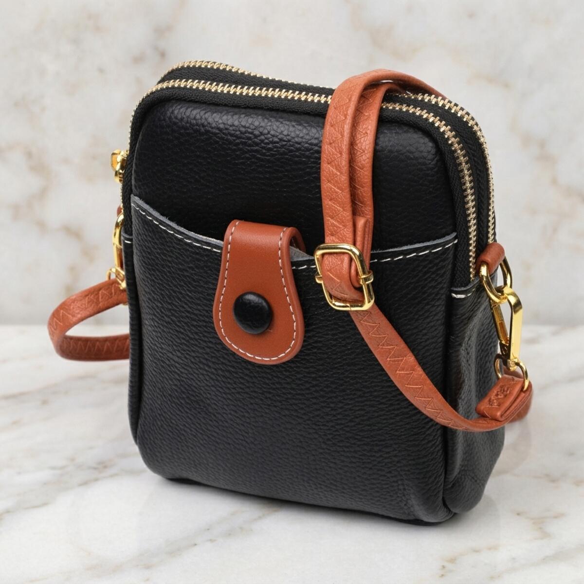 Зручна сумка трапеція для жінок з натуральної шкіри Vintage 22269 Чорна Q-STORE -shopping-without-problems-, фото 1