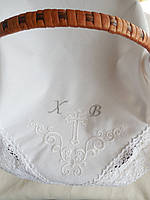 Пасхальная салфетка из хлопка с вышивкой и ажурным кружевом "Пасхальный набор" (для пасхальной корзины)