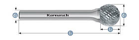 Борфреза сфера 2,0x1.75x3x38mm KUD (тип D)