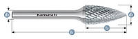 Борфреза  3,0x6x3x38mm парабола с заостренной головкой SPG(Тип G)