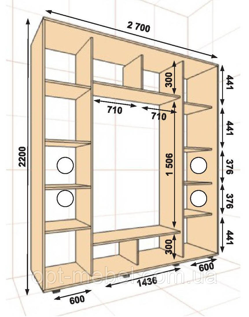 Шафа-купе ШК-05 2700х450х2200, фото 1